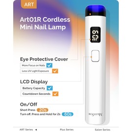 MelodySusie Handheld UV Light for Gel Nails with Stand, Mini Portable Cordless Nail Lamp with LCD Display, Eye-Protective Cover, Flash Curing for Glue, White