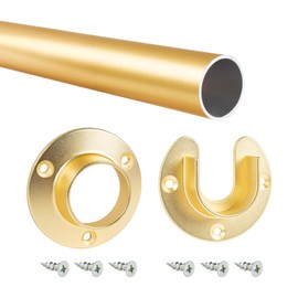 Outwater 48" Satin Brass Aluminum Closet Rod Kit – 1-5/16" Diameter with Matching U & O Flanges and Mounting Screws