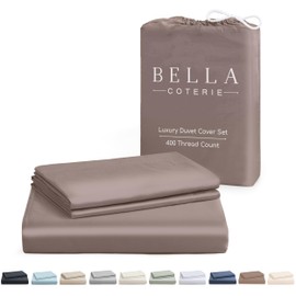 Bella Coterie Luxury Bamboo Viscose Queen Size Duvet Cover Set | 100% Organically Grown | Corner Ties | Ultra Soft | Cooling | Two Pillow Shams | 90 x 94 | No Insert [Mocha]