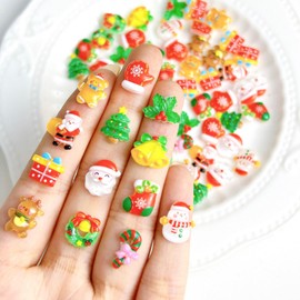 52PCS Christmas Nail Charms 3D Resin Mix Christmas Nail Art Charms Colorful Reindeer Snowman Santa Claus Wreath Bell Nail Rhinestones Decoration Winter Nail Jewelry Supplies Xmas Nail Gems Accessories