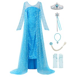 ReliParty Little Girls Snow Princess Dress Costume and Accessories, Blue,150