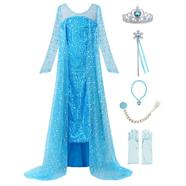 ReliParty Little Girls Snow Princess Dress Costume and Accessories, Blue,150