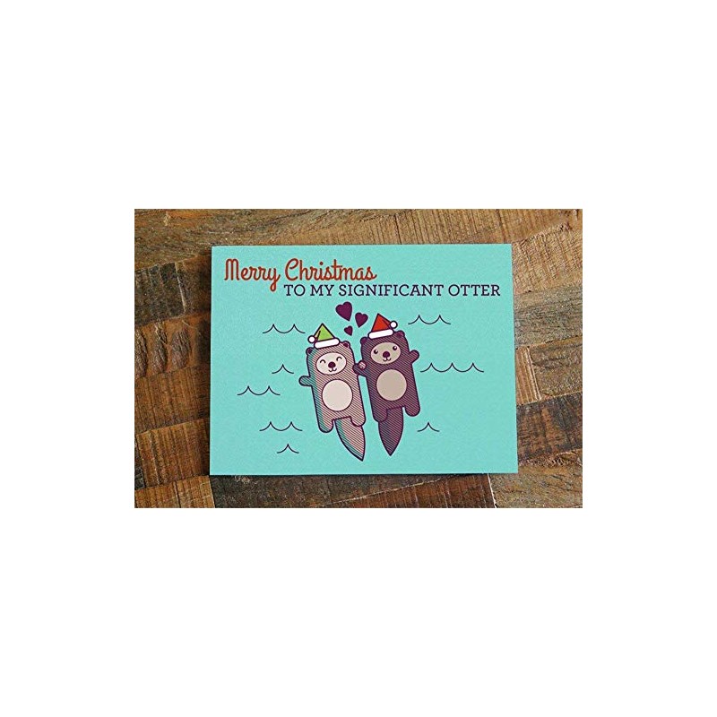 Cute Otters Holding Hands Christmas Card - "Merry Christmas to