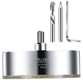 Mollom 4-1/2" (115mm) Diamond Hole Saw with 2Pcs Removable Pilot Drill Bit Smooth Cutting for Porcelain Tiles,Glass,Ceramic,Marble,Fiberglass,etc