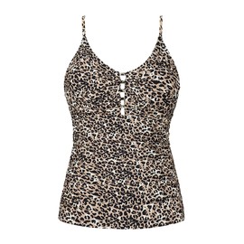 Ocean Blues Women's Leopard Black Retro V Neck Tankini Bathing Suits for Women Shirring Tummy Control Tankini Top Only Size Large