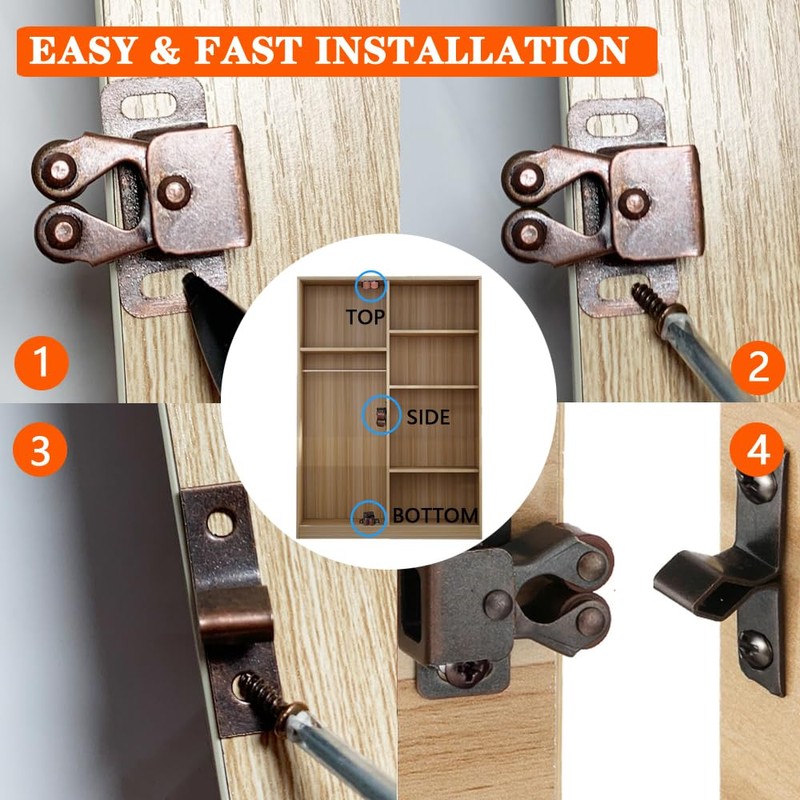 2 Pack Cabinet Latch Double Roller Catch for Cupboard Closet