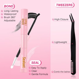 Kiusatig Eyelash Extension Kit 190PCS DIY Individual Eyelashes Kit Cluster Lashes D Curl 8-16mm Lash Extension Kit with Lash Bond and Seal Lash Kit with Lash Tweezers Set(30D+40D-8-16Mix Kit)