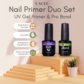 Cacee Nail Primer Duo Set for Acrylic Nails, UV Gel Primer & Pro Bond 0.5 oz, Low Odor, Polish for UV/LED, Use Color Gel Polish & Acrylics, Protect & Strengthen