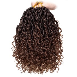 Mscat 8 Packs 10 Inch Faux Locs Crochet Hair Short Bohemian River Locs Crochet Braids Pre Looped Ombre Hippie Locs With Curly Ends Hair Extension (14Strands/Pack T30#)