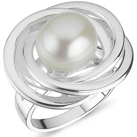 Vinani Design Ring Freshwater Pearl Spiral Shiny 925 Sterling Silver Pearl 2RLT, Sterling Silver