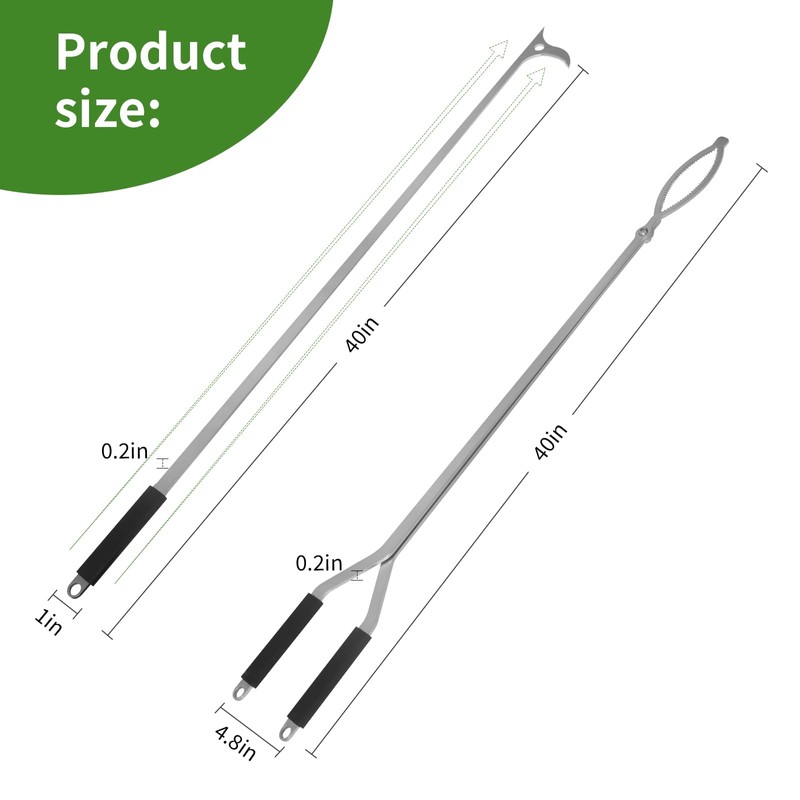 40" Fire Tongs Fire Pit Tongs Set, Stainless Steel Fireplace