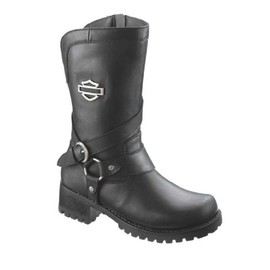 HARLEY-DAVIDSON FOOTWEAR Women's Amber Leather Motorcycle Casual Boot, Black, 5 M US
