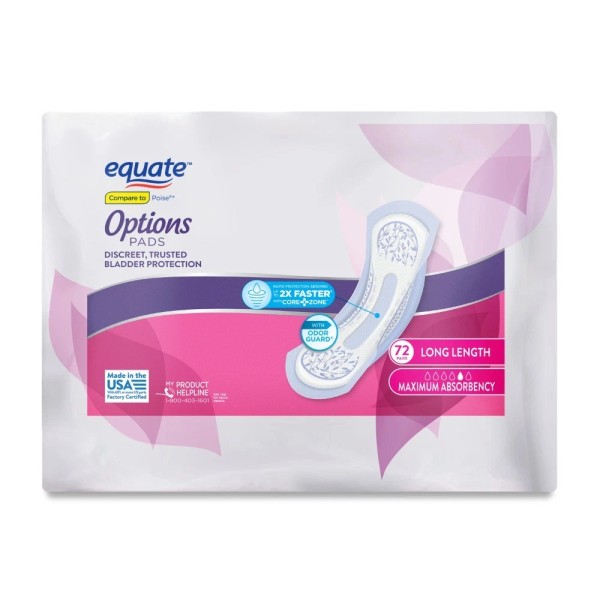 Unbranded Equate Options Women's Incontinence Pads, Maximum Absorbency, Extra Long