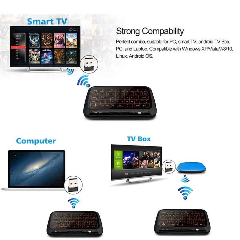 H18+ 2.4GHz Wireless Keyboard Full Touchpad Backlight Keyboard with Large