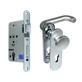 SN-TEC Panic Door Steel Door/FH Door Set Aluminium Fitting (One Side Knob) + FH Panic Lock Function E, DIN Right
