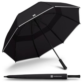 Weatherman Umbrella - Stick Umbrella - Windproof Umbrella Resists Up to 55 MPH Winds (Black)