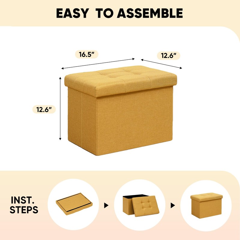 B FSOBEIIALEO Storage Ottoman Cube, Linen Folding Foot Rest Ottomans