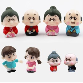 Spilay 6pcs Miniature People Dolls Figures,Cute Japanese Old Grandparents and Lovers Play Figurines for 1:24 DIY Dollhouse Decor Accessories Micro Landscape Bonsai and Yaquan Courtyard 15+