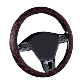 Jonscart - Funda de Piel para Volante de Coche de 15 Pulgadas, sin Olor, Color Negro con Rojo