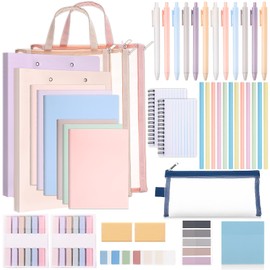 Colarr 54 Pcs Cute Notebook Stationery Set for Women, Bible Study Supplies, 6 Lined Notebooks, 36 Pens, Sticky Notes & Tabs, Bags & Folders for Work Journal Study College Office Supply(Macaron Color)