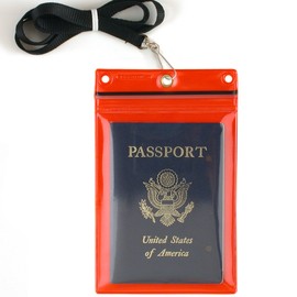StoreSMART Sport - Zipper Passport Holder with Lanyard - Clear Plastic Front & Red Plastic Back - SPCR1596ZIPS-R-1