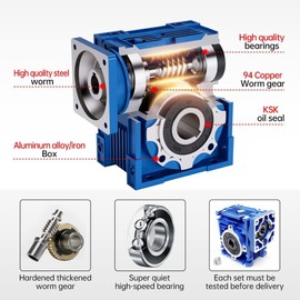 CNCTOPBAOS NMRV030 Worm Gear Reducer Speed Ratio 10:1 Aluminum Alloy Square RV30 NMRV30 Worm Gearbox Speed Reducer for Nema23 Stepper Motor 11mm Input and 14mm Output Shaft