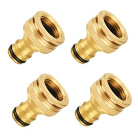 KJLEEN Pack of 4 Tap Connectors Brass Tap Connector Hose Connector Tap Adapter 1/2 Inch and 3/4 Inch Brass Garden Hose for Home Garden Quick Coupling Garden Hose Connector