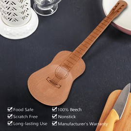 PEPKICN Guitar Shape Rockin Wooden Novelty Spatula Salad Server 10.5-inch for Flipping Cooking Gift for Music Enthusiasts (Acoustic Guitar)