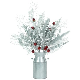 Uieke Christmas Centerpiece Table Decorations Artificial Christmas Flowers in Vase Christmas Potted Plants with Red Berries Pinecone Silver Stems for Home Winter Farmhouse Holiday Decor