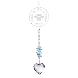 JATYFING Crystal Pet Memorial Suncatcher, Heart-Shaped Hanging Pendant with Paw Print, Colorful Garden Decoration