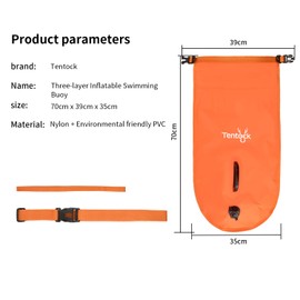Tentock Swimming Buoy 28L Waterproof Inflatable Dry Bag Swimming Safety Swimmer for Water Sports, Open Water Floats, Triathletes, Kayakers and Snorkelers (Tangerine)