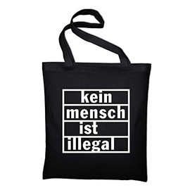 Kein Mensch Ist Illegal in Jute Bag, Cotton Bag and Fabric Bag Tasche, BLACK (Black) - styletex23jtillegal1