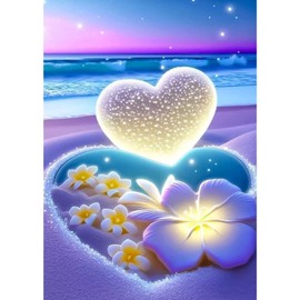DAERLE Diamond Painting Adult Dream Beach, 5D Diamond Painting Pictures Adult Heart, DIY Diamond Painting Pictures, Diamond Painting Heart and Flower Set, 30 x 40 cm for Wall Decoration