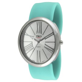 TKO Women Oversized Wrist Slap Watch with Silicone Slip-On Magnetic Bracelet - Turquoise