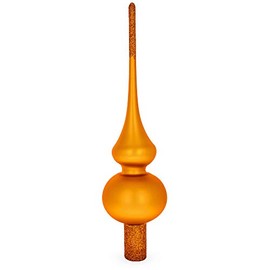 Matte Orange with Sparkling Top Glass Christmas Tree Topper 11 Inches