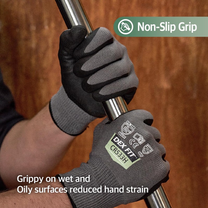 DEX FIT Level A6 Fiberglass Free Cut Resistant Gloves CR533H,