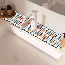 Mid-Century Drop Shapes Kitchen Sink Splash Guard Mat Absorbent Fast Drying Mat Faucet Draining Mat Sink Splash Guard Behind Faucet Drip Catcher for Kitchen Bathroom 5.5"×24"