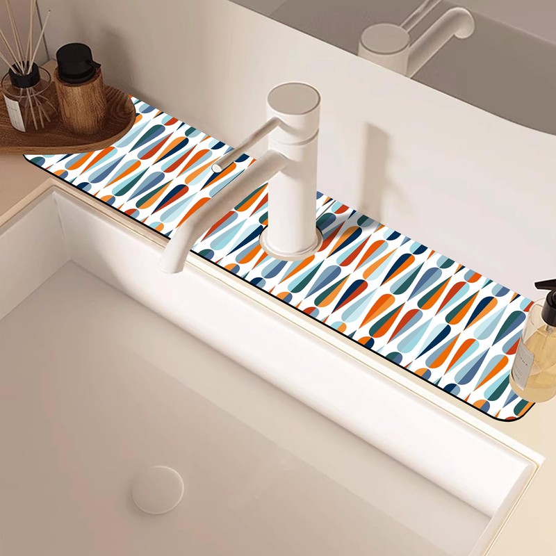 Mid-Century Drop Shapes Kitchen Sink Splash Guard Mat Absorbent Fast