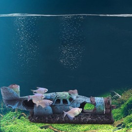 Leheybia 1 Pcs Fighter Wreckage Fish Tank Landscape Decoration Sunken Plane Aquarium Decoration Fish Tank Resin Decoration for Shrimp Shelter Betta Cichlid Goldfish Tanks