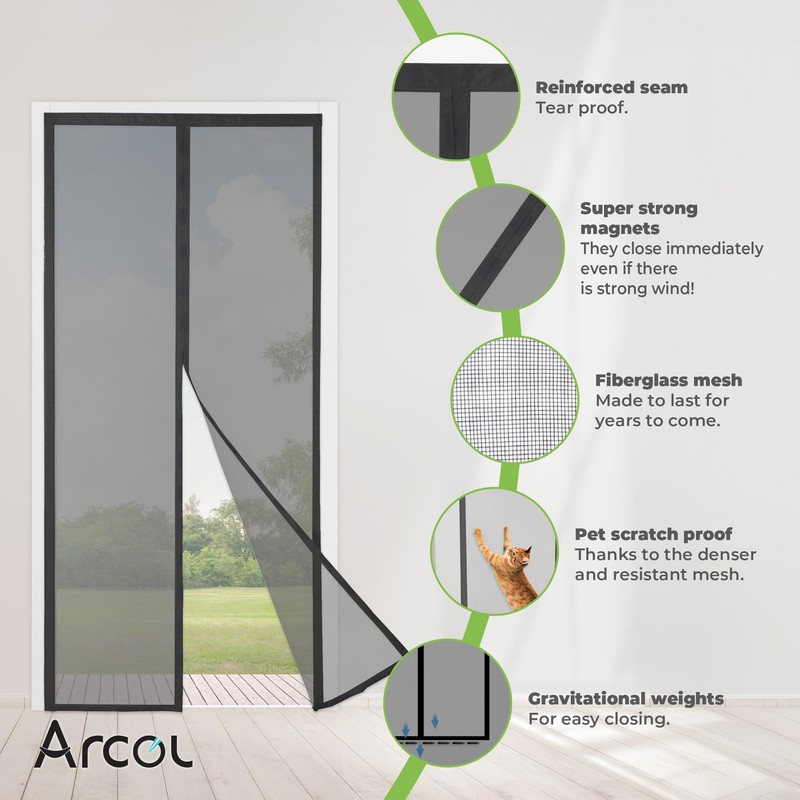 ARCOL Magnetic Fly Screens for Doors - Fine Impenetrable Mesh,