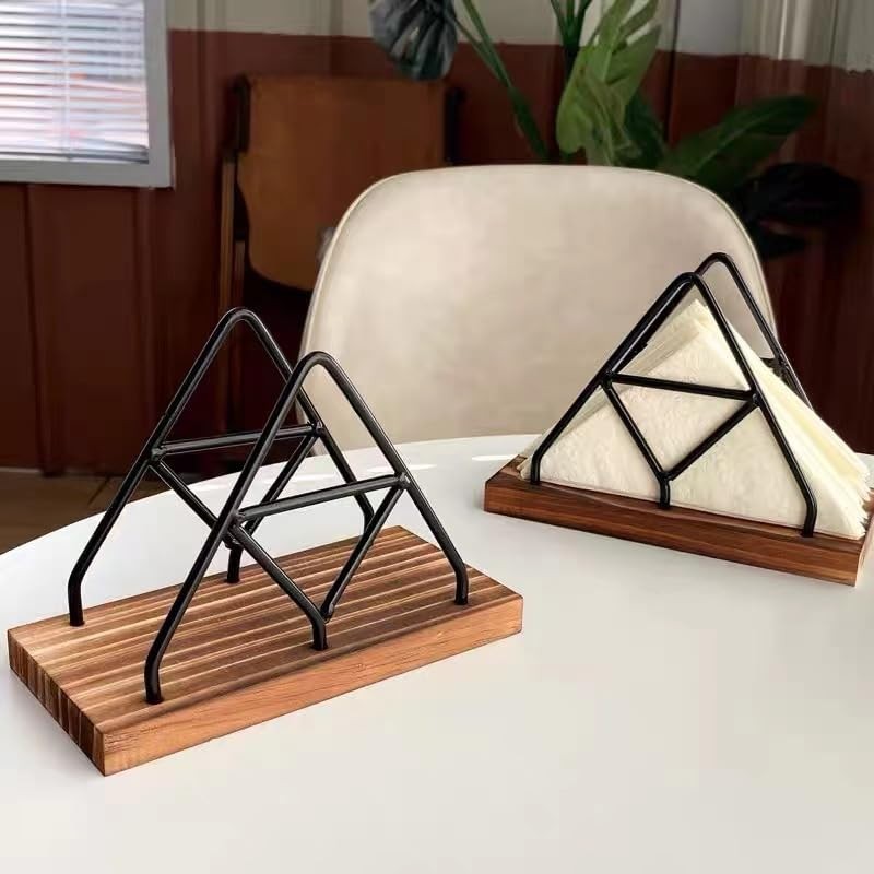 Walquicks 2Pcs Metal and Wooden Napkin Holder - Triangle Design