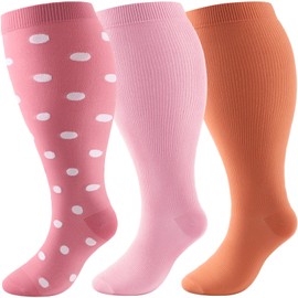 DRESHOW Plus Size Compression Socks For Men & Women Wide Calf Extra Large Stockings Support for Athletic Running Flight Travel Cycling