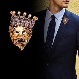 Rhinestone Tiger Head Brooch Pins for Men,Animal Lapel Pins Lion Wolf Head Coat Collar Brooch Vintage Lapel Pin Brooch Safety Pin Men Suit Accessory (A)