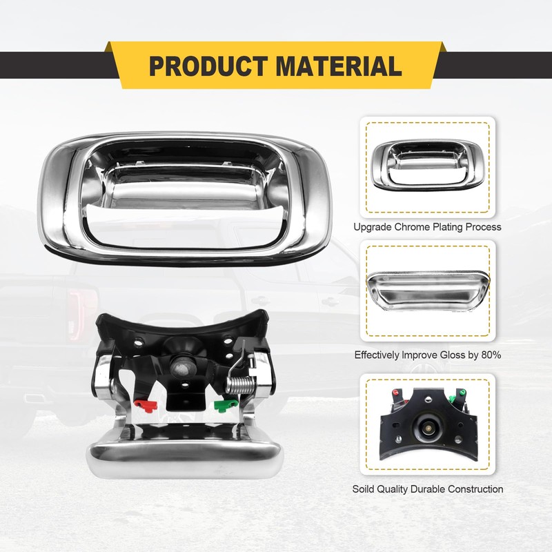 Chrome Exterior Rear with Rod Clips Tailgate Door Handle and