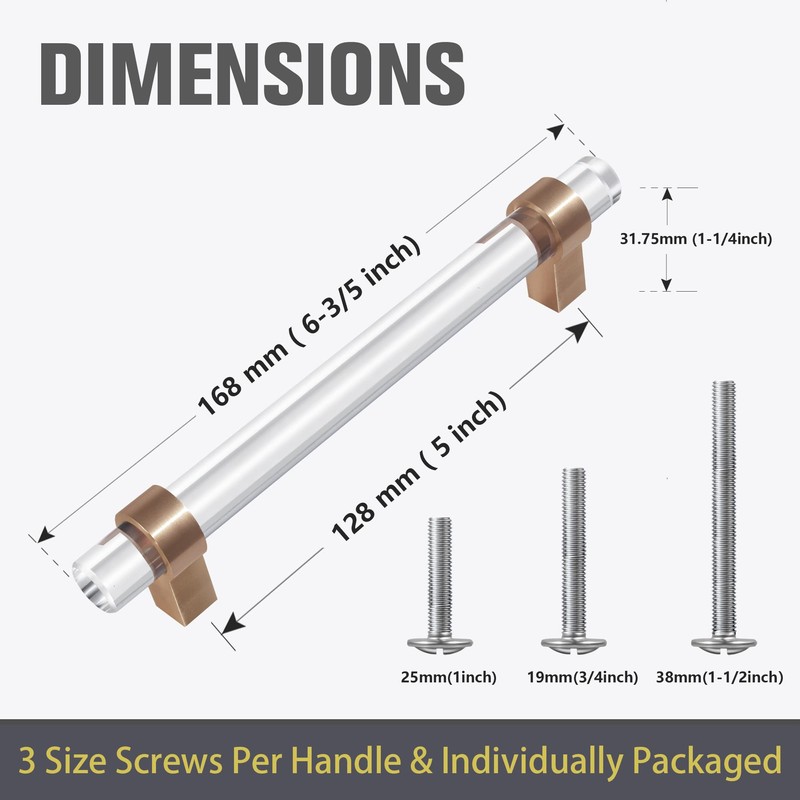 BonKuDoo Glass Crystal Drawer Pulls 5 Inch, Champagne Bronze Cabinet