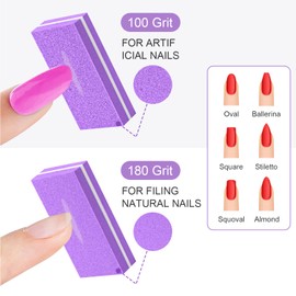 Diesisa Lima de uñas de bloque de búfer, esponja de grano 100/180 para uñas acrílicas, mini bloque de pulido de doble cara para herramientas de manicura, 30 unidades, color morado