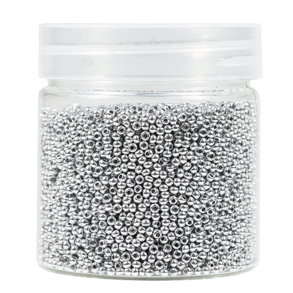 Bala&Fillic 2mm Round Size Uniform Seed Beads 10000pcs/110 Grams in Box 12/0 Silver Seed Beads Small Craft Seed Beads for Making Jewelry Earring Bracelets Necklace (Silver)