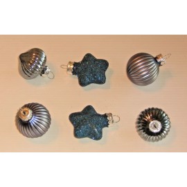 Unbranded Glass Christmas Mini Ornaments Blue Crystal Round Finial Star Balls 1  3/8"  6pc