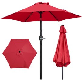 Yaheetech Patio Umbrella, 7.5FT Outdoor Table Market Umbrella with Push Button Tilt and Crank, Yard Sun Shade w/Sturdy Ribs UV Protection with for Garden, Deck, Backyard, Pool, Red