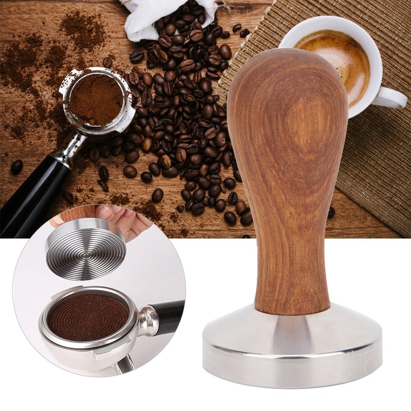 58mm Stainless Steel Coffee Tamper Wooden Handle Powder Pressing Tool